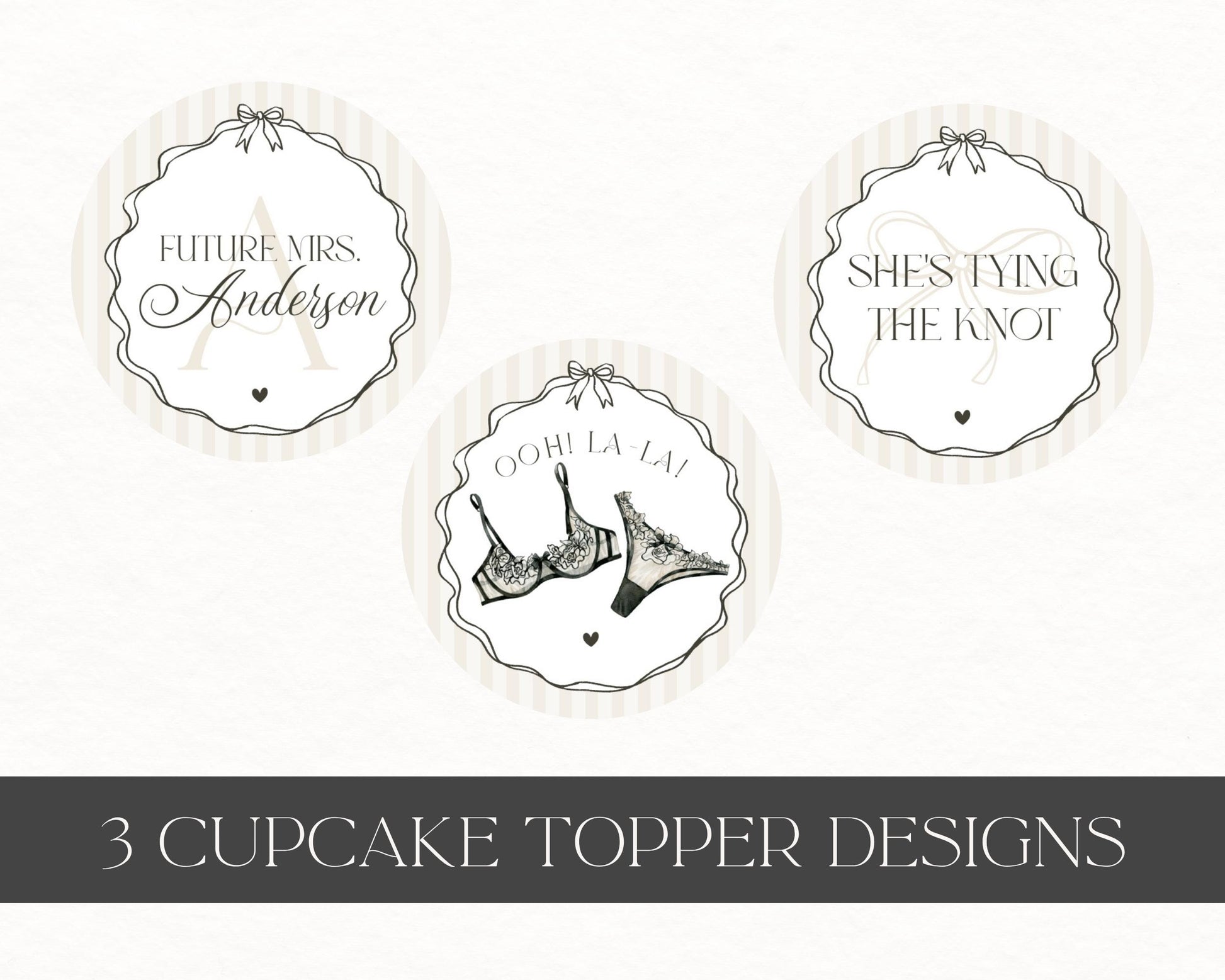Black Lingerie Shower Cupcake Topper Template, Lace Panty Party Bachelorette Party, Oh la la French Bridal Shower, Spoil Her Party WP1074