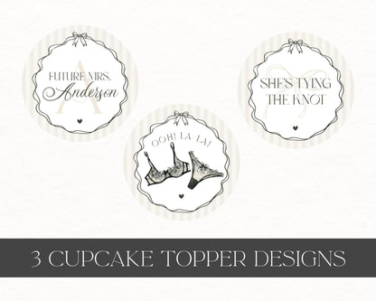 Black Lingerie Shower Cupcake Topper Template, Lace Panty Party Bachelorette Party, Oh la la French Bridal Shower, Spoil Her Party WP1074