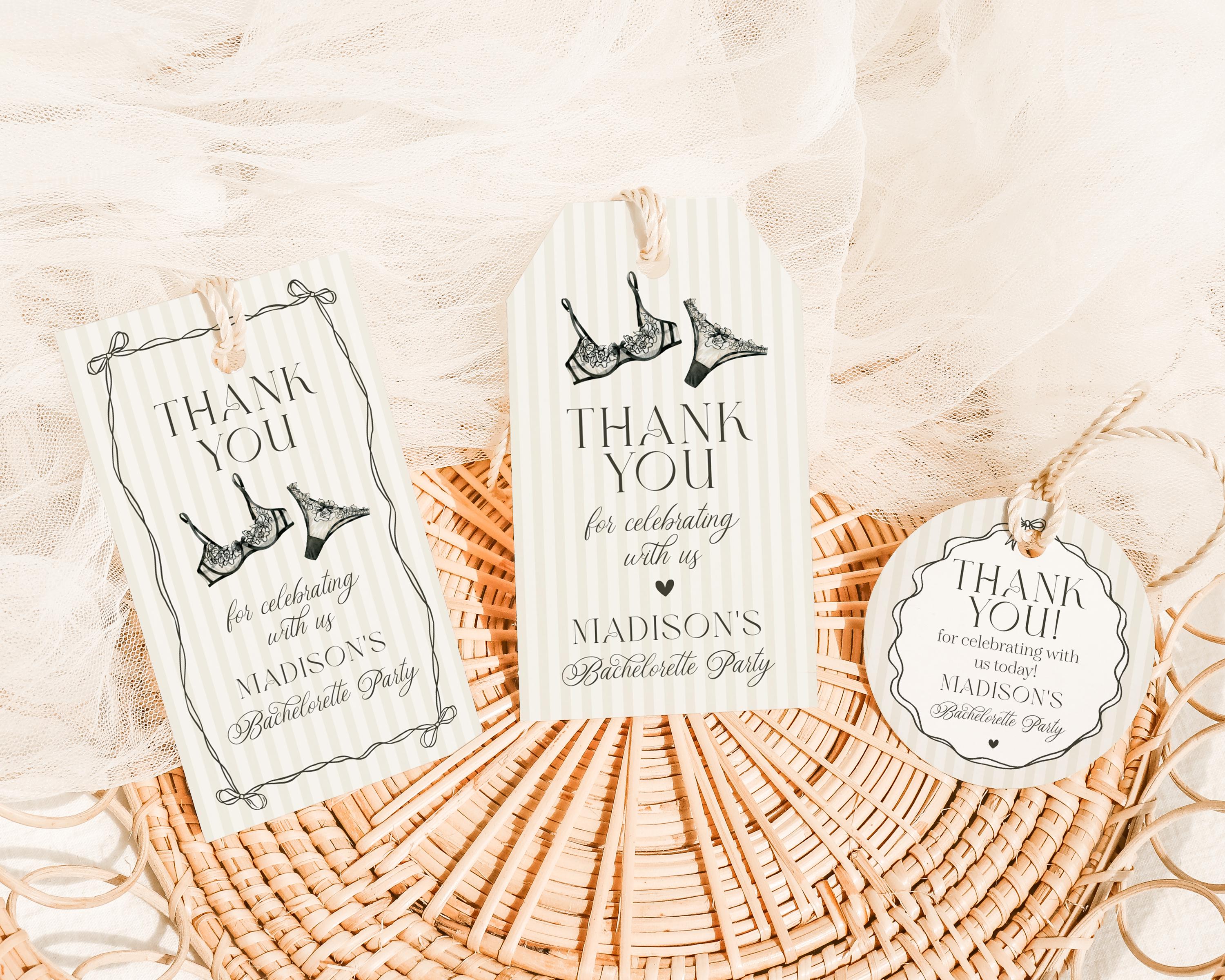 Black Lingerie Shower Favor Tag Template, Lace Panty Party Bachelorette Party, Oh la la French Theme Bridal Shower, Spoil Her Party WP1074