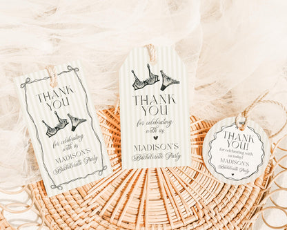 Black Lingerie Shower Favor Tag Template, Lace Panty Party Bachelorette Party, Oh la la French Theme Bridal Shower, Spoil Her Party WP1074