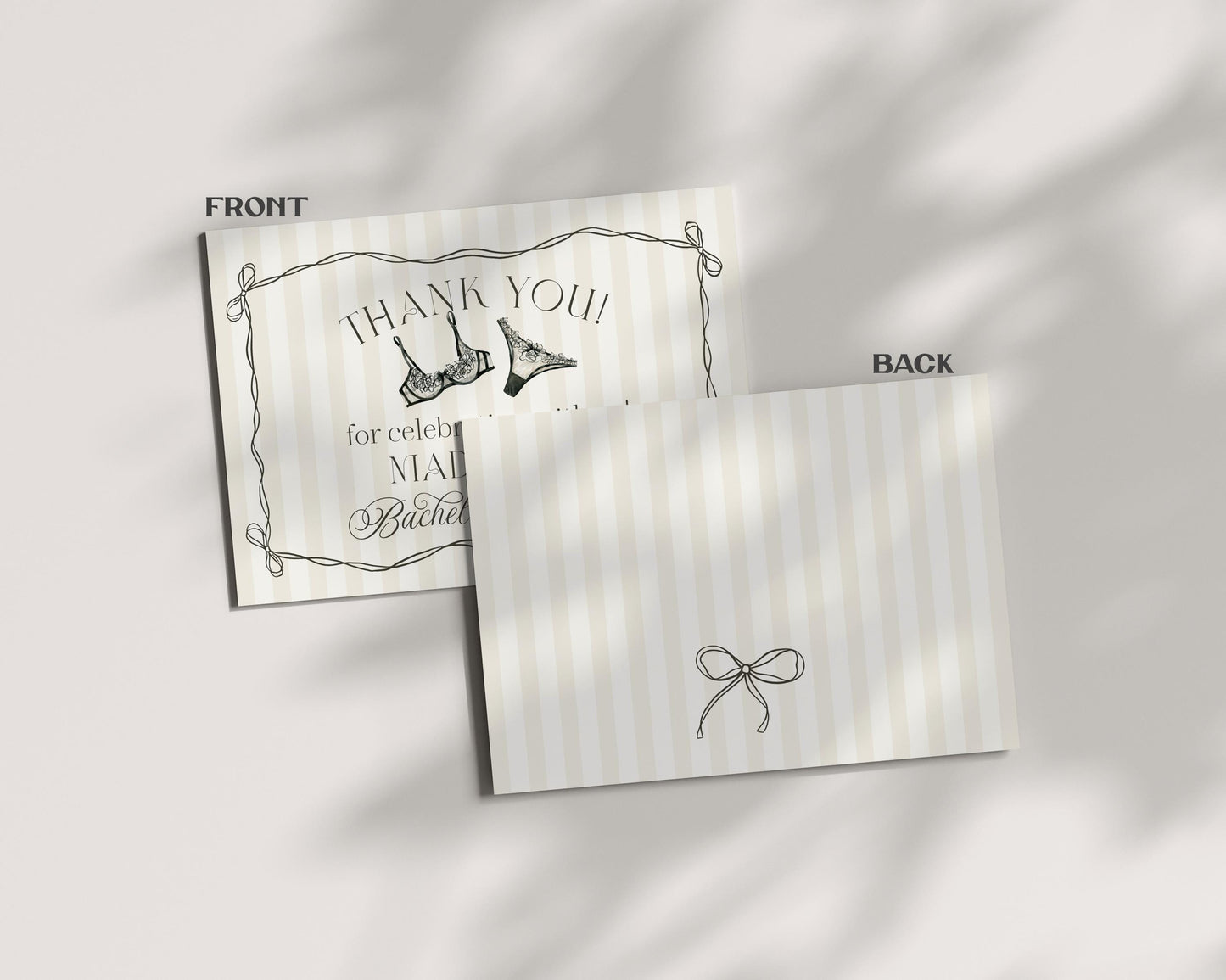 Black Lingerie Shower Thank You Card Template, Lace Panty Party Bachelorette Party, Oh la la French Theme Bridal Shower Spoil Her WP1074