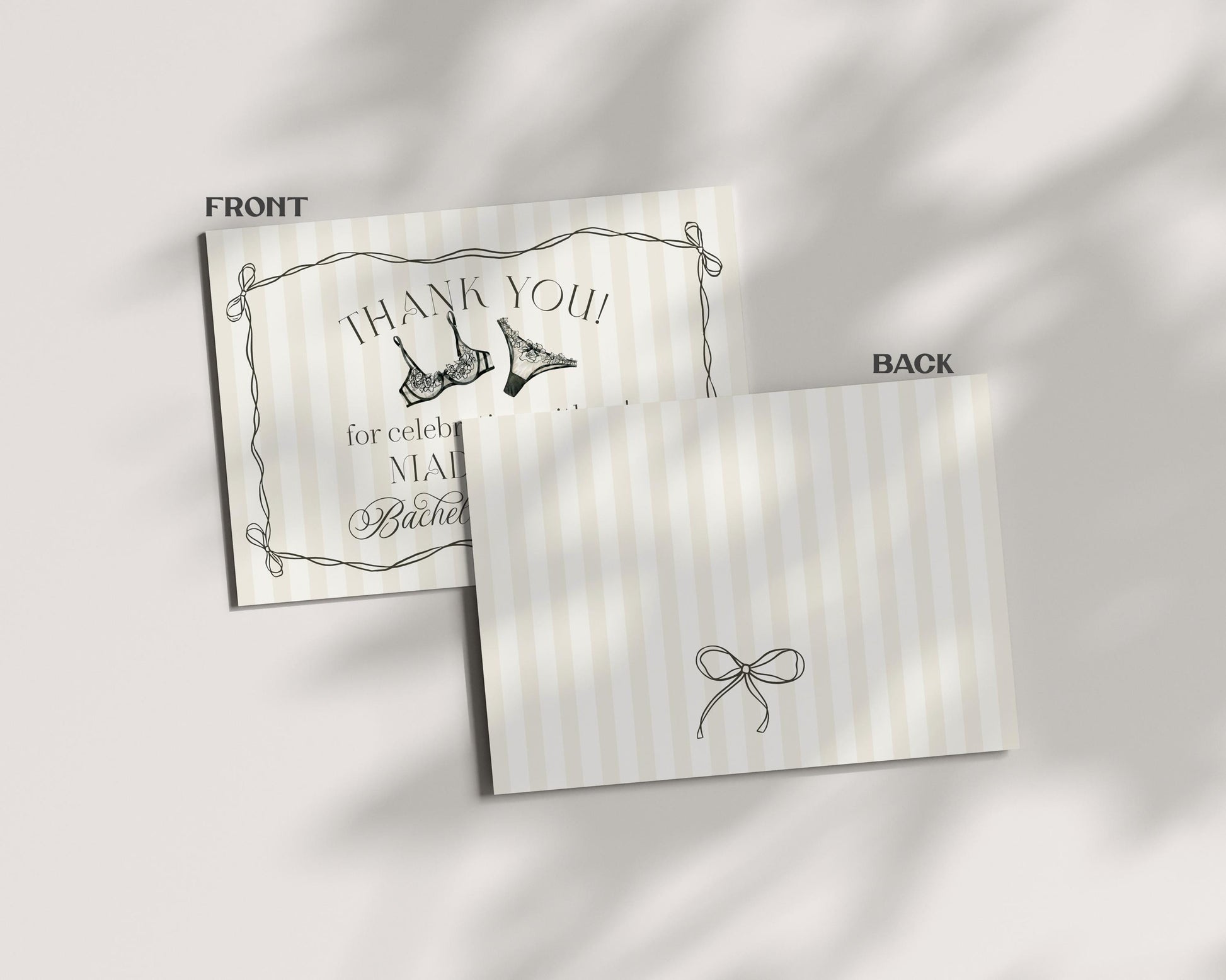 Black Lingerie Shower Thank You Card Template, Lace Panty Party Bachelorette Party, Oh la la French Theme Bridal Shower Spoil Her WP1074