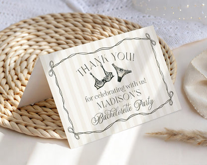 Black Lingerie Shower Thank You Card Template, Lace Panty Party Bachelorette Party, Oh la la French Theme Bridal Shower Spoil Her WP1074
