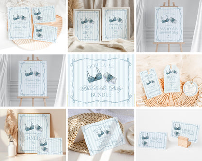 Blue Lingerie Bachelorette Bundle Template, Something Blue Lace Panty Party Lingerie Shower, Oh la la French Bridal Shower WP1075