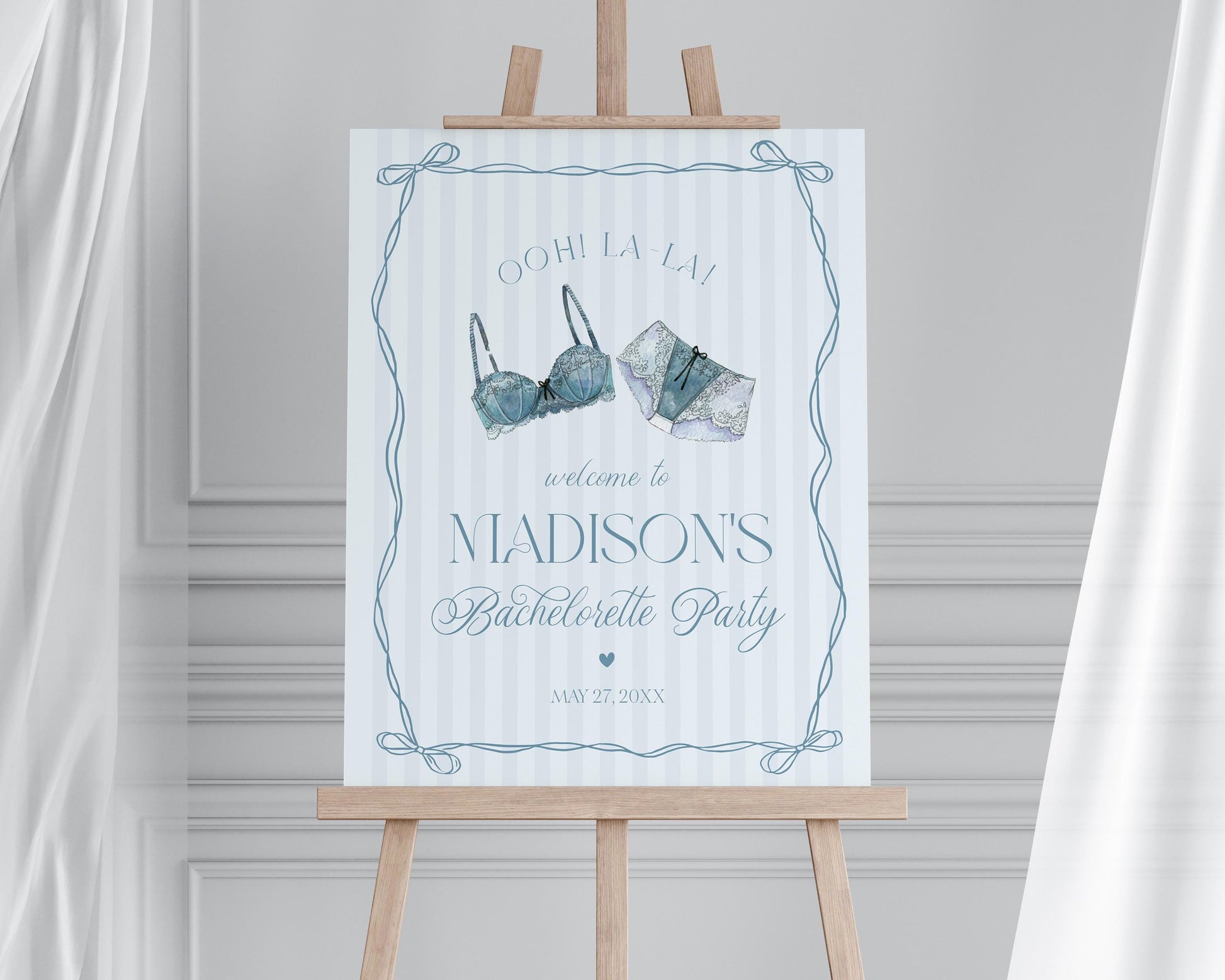 Blue Lingerie Bachelorette Bundle Template, Something Blue Lace Panty Party Lingerie Shower, Oh la la French Bridal Shower WP1075