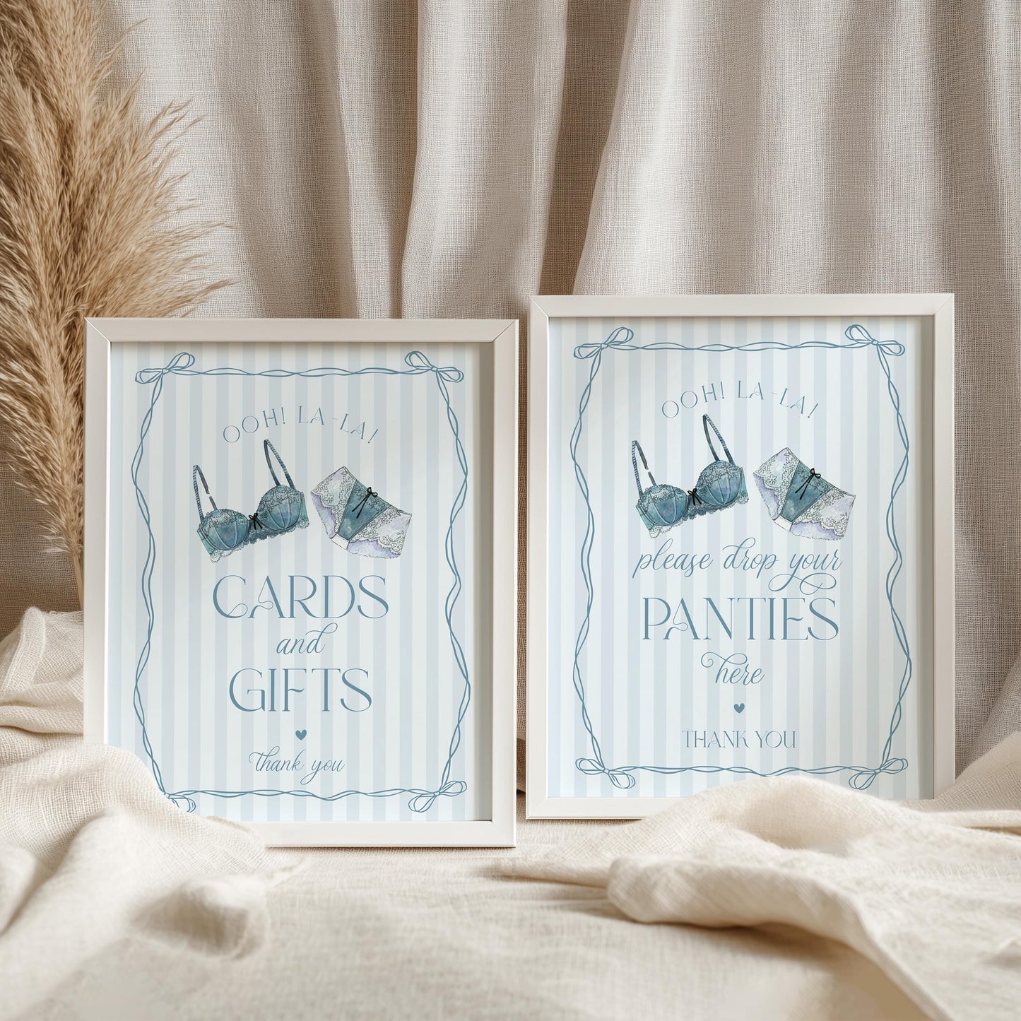 Blue Lingerie Shower Bundle Template, Something Blue Lace Panty Party Bachelorette Party, Oh la la French Bridal Shower WP1075