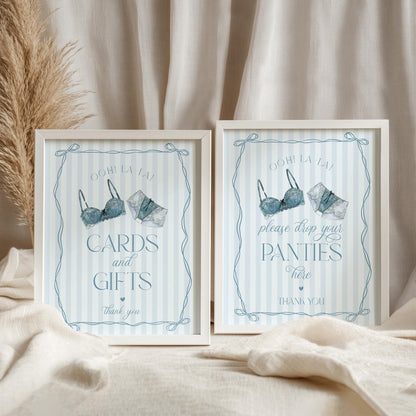 Blue Lingerie Shower Bundle Template, Something Blue Lace Panty Party Bachelorette Party, Oh la la French Bridal Shower WP1075