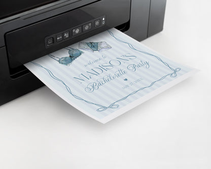 Blue Lingerie Bachelorette Party Welcome Sign Template, Something Blue Lace Panty Party Lingerie Shower Oh la la French Bridal Shower WP1075