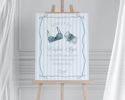 Blue Lingerie Shower Custom Sign Template, Something Blue Lace Panty Party Lingerie Shower, Oh la la French Bridal Shower WP1075