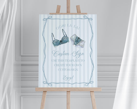 Blue Lingerie Shower Custom Sign Template, Something Blue Lace Panty Party Lingerie Shower, Oh la la French Bridal Shower WP1075