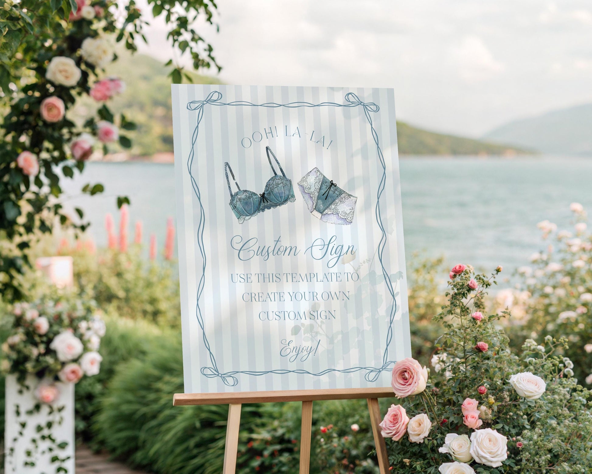 Blue Lingerie Shower Custom Sign Template, Something Blue Lace Panty Party Lingerie Shower, Oh la la French Bridal Shower WP1075