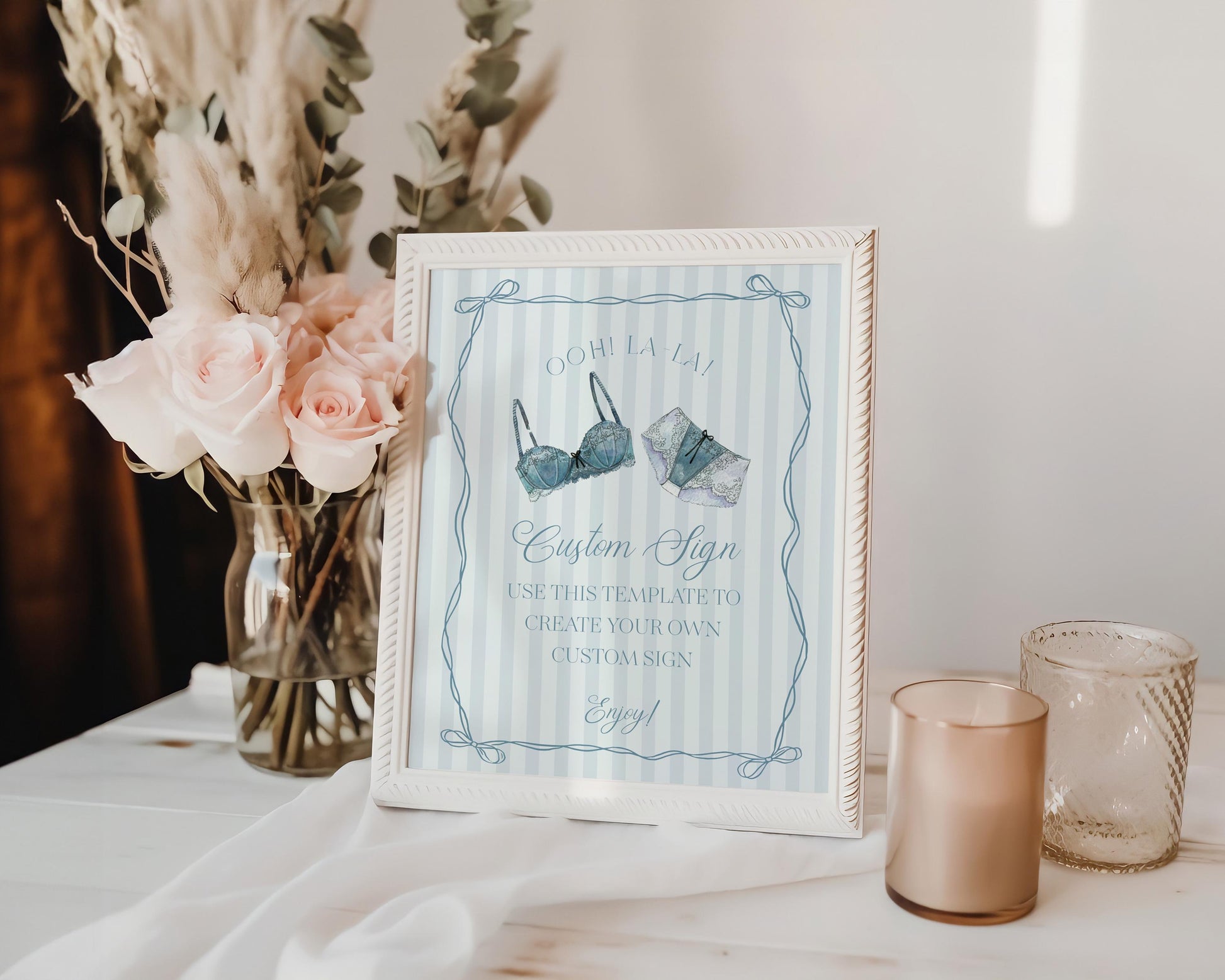 Blue Lingerie Shower Custom Sign Template, Something Blue Lace Panty Party Lingerie Shower, Oh la la French Bridal Shower WP1075