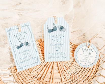 Blue Lingerie Shower Favor Tag Template, Something Blue Lace Panty Party Bachelorette Party, Oh la la French Bridal Shower WP1075