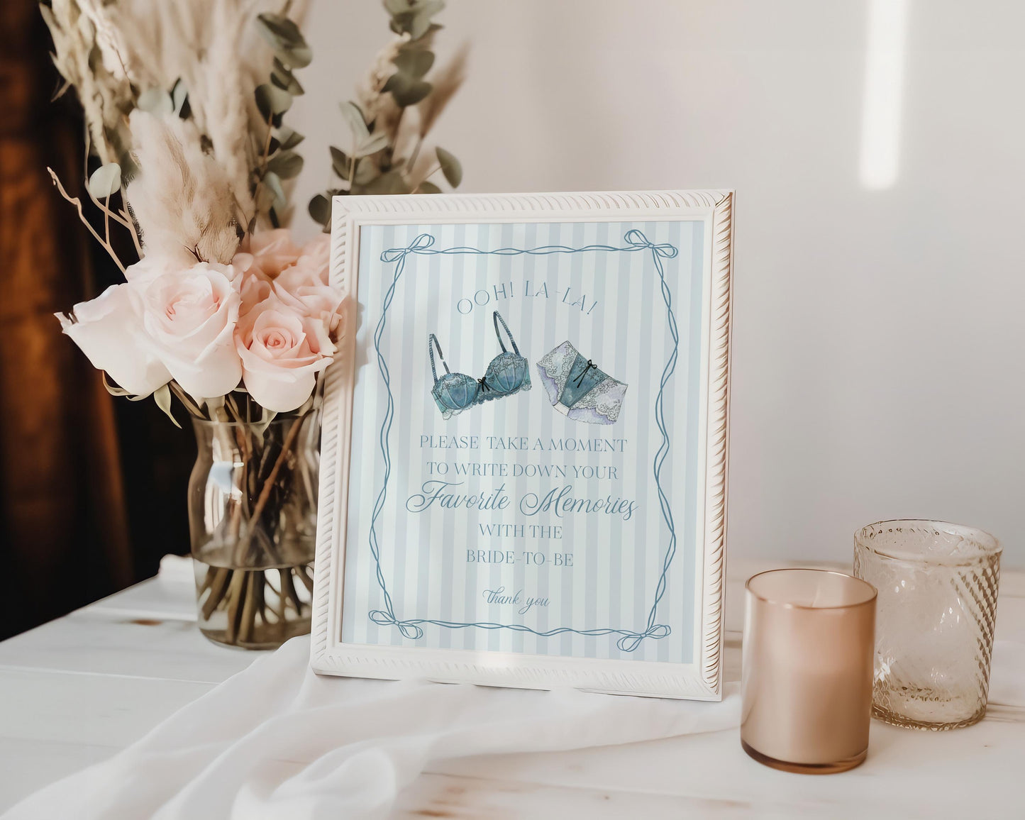 Blue Lingerie Shower Favorite Memories Bride Template, Something Blue Lace Panty Party Bachelorette Party, Oh la la French Bridal WP1075