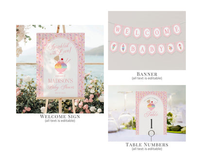 Ice Cream Sundae Baby Shower Bundle Printable Template, Sprinkled with Love Baby Sprinkle, Sweet One Nesting Party Decor WP1073