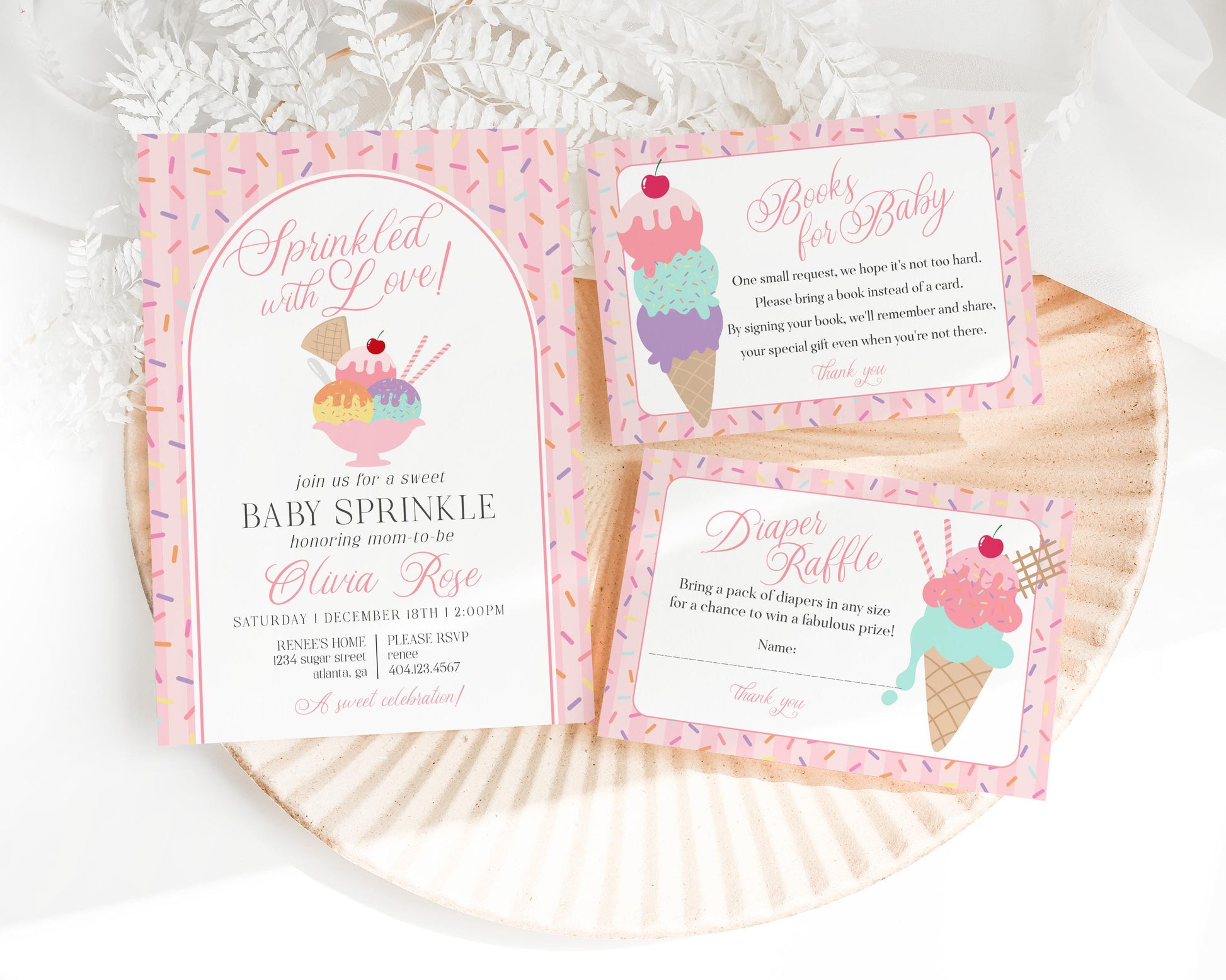 Ice Cream Sundae Baby Shower Bundle Printable Template, Sprinkled with Love Baby Sprinkle, Sweet One Nesting Party Decor WP1073