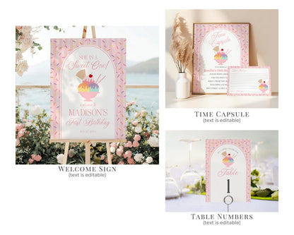 Ice Cream Sundae First Birthday Bundle Printable Template, Sweet One First Birthday, Pastel Sprinkles Party Decor WP1073