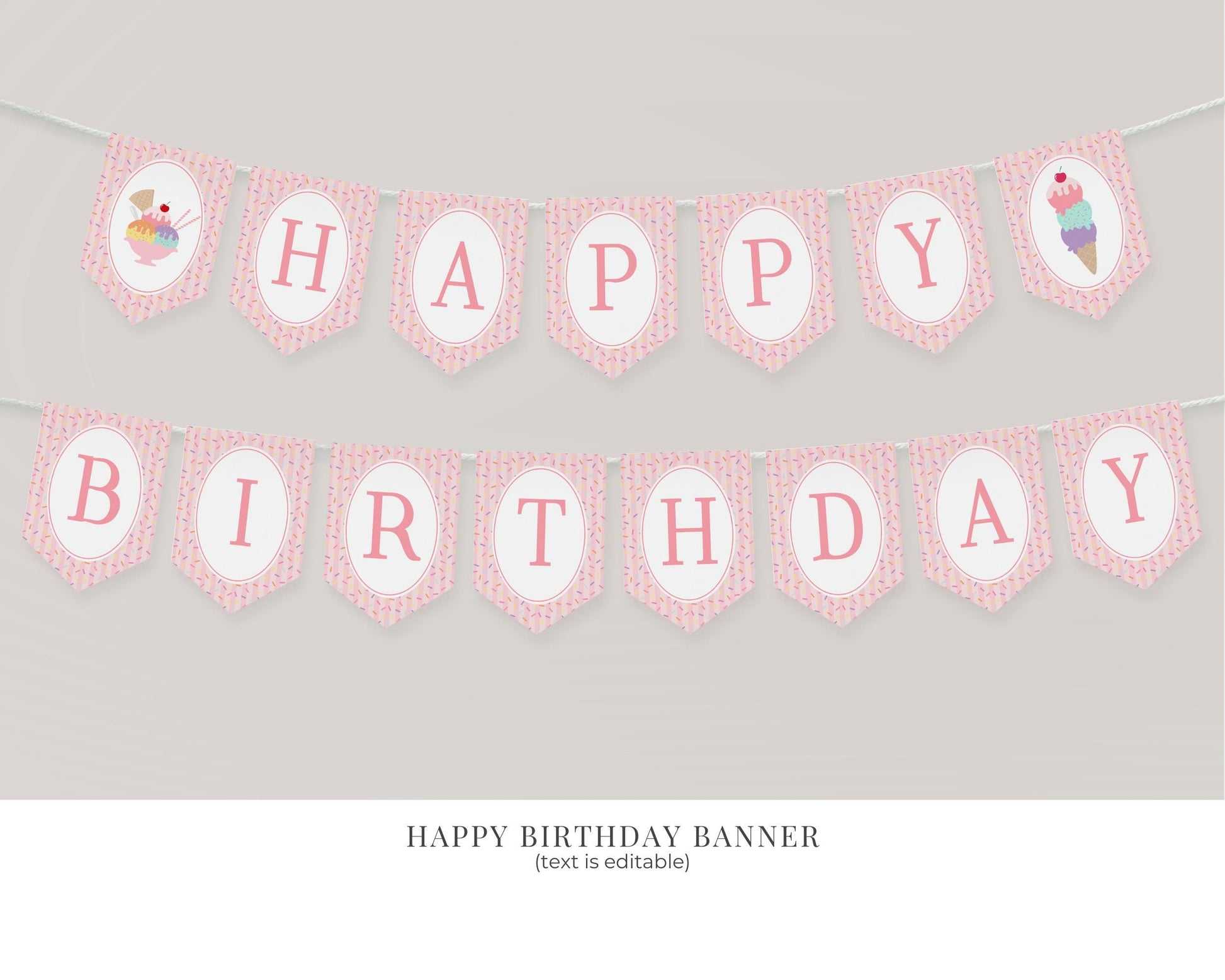 Ice Cream Sundae First Birthday Bundle Printable Template, Sweet One First Birthday, Pastel Sprinkles Party Decor WP1073