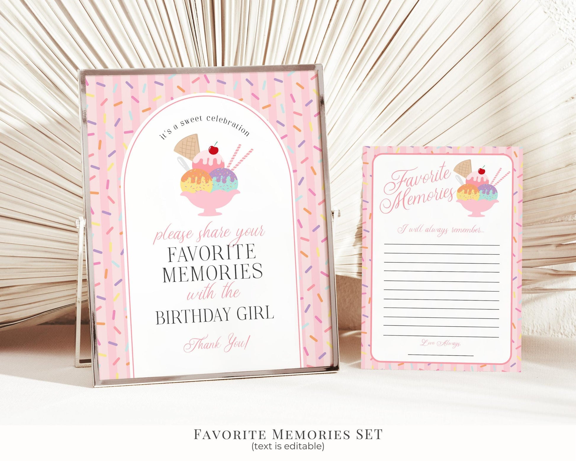 Ice Cream Sundae Birthday Bundle Printable Template, Here’s the Scoop Birthday Celebration, Pastel Sprinkles Party Decor WP1073