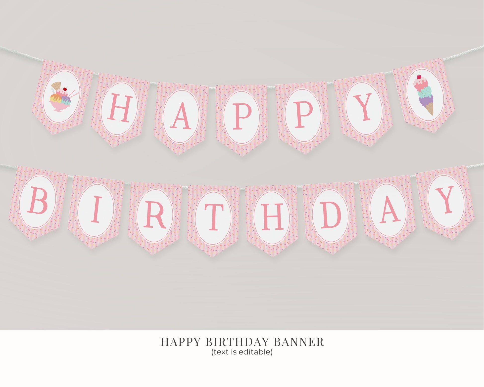 Ice Cream Sundae Birthday Bundle Printable Template, Here’s the Scoop Birthday Celebration, Pastel Sprinkles Party Decor WP1073