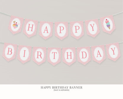 Ice Cream Sundae Birthday Bundle Printable Template, Here’s the Scoop Birthday Celebration, Pastel Sprinkles Party Decor WP1073