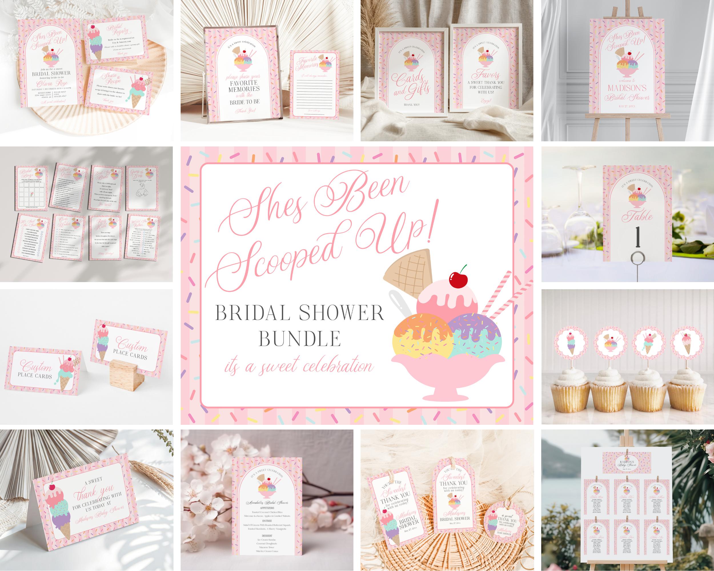 Ice Cream Sundae Bridal Shower Bundle Printable Template, She's Been Scooped Up Bridal Brunch, Pastel Sprinkle Engagement Party WP1073