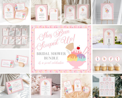 Ice Cream Sundae Bridal Shower Bundle Printable Template, She's Been Scooped Up Bridal Brunch, Pastel Sprinkle Engagement Party WP1073