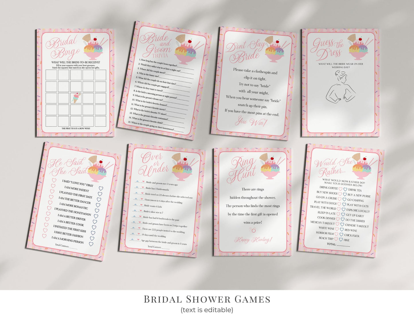 Ice Cream Sundae Bridal Shower Bundle Printable Template, She's Been Scooped Up Bridal Brunch, Pastel Sprinkle Engagement Party WP1073