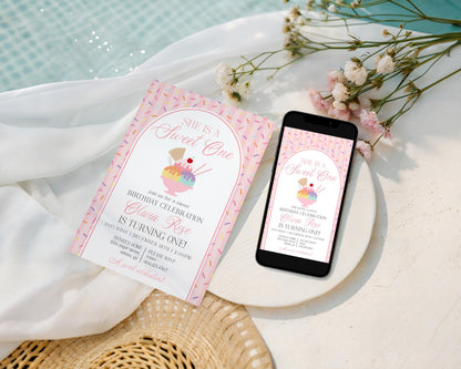 Ice Cream Sundae 1st Birthday Invite Printable Template, Sweet One First Birthday, Pastel Sprinkles Party Decor WP1073