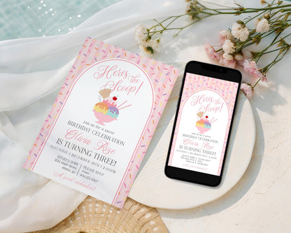 Ice Cream Sundae Birthday Invite Printable Template, Here’s the Scoop Birthday Celebration, Pastel Sprinkles Party Decor WP1073