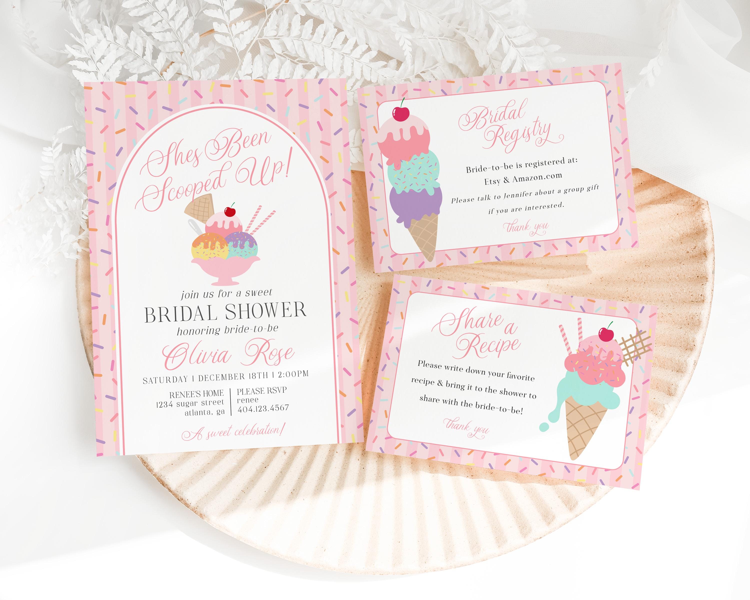 Ice Cream Sundae Bridal Shower Invitation Printable Template, She’s Been Scooped Up Bridal Brunch, Pastel Sprinkle Engagement Party WP1073
