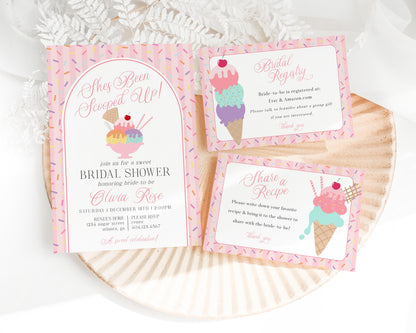 Ice Cream Sundae Bridal Shower Invitation Printable Template, She’s Been Scooped Up Bridal Brunch, Pastel Sprinkle Engagement Party WP1073