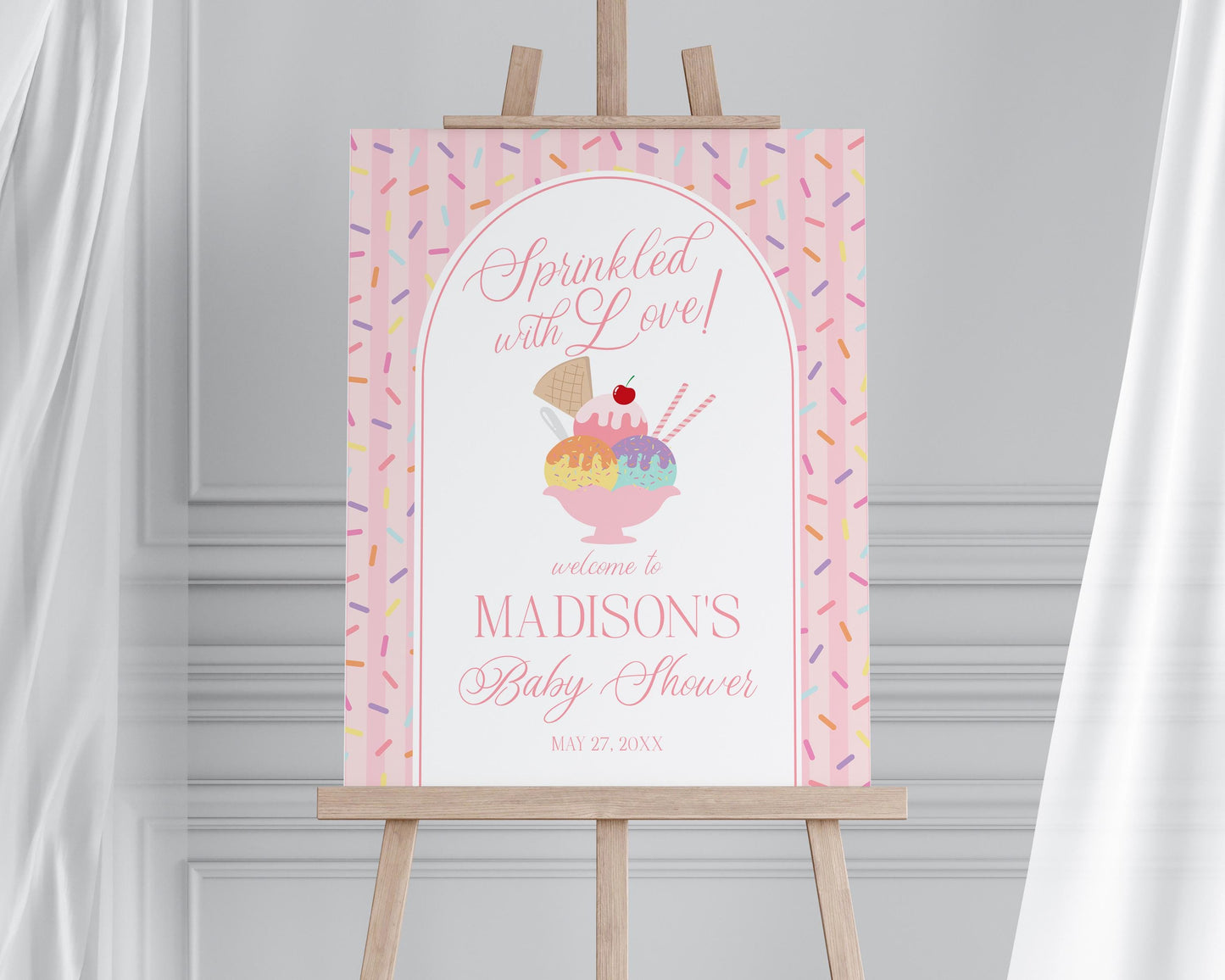 Ice Cream Sundae Baby Shower Welcome Sign Template, Sprinkled with Love Baby Sprinkle, Sweet One Nesting Party Decor WP1073
