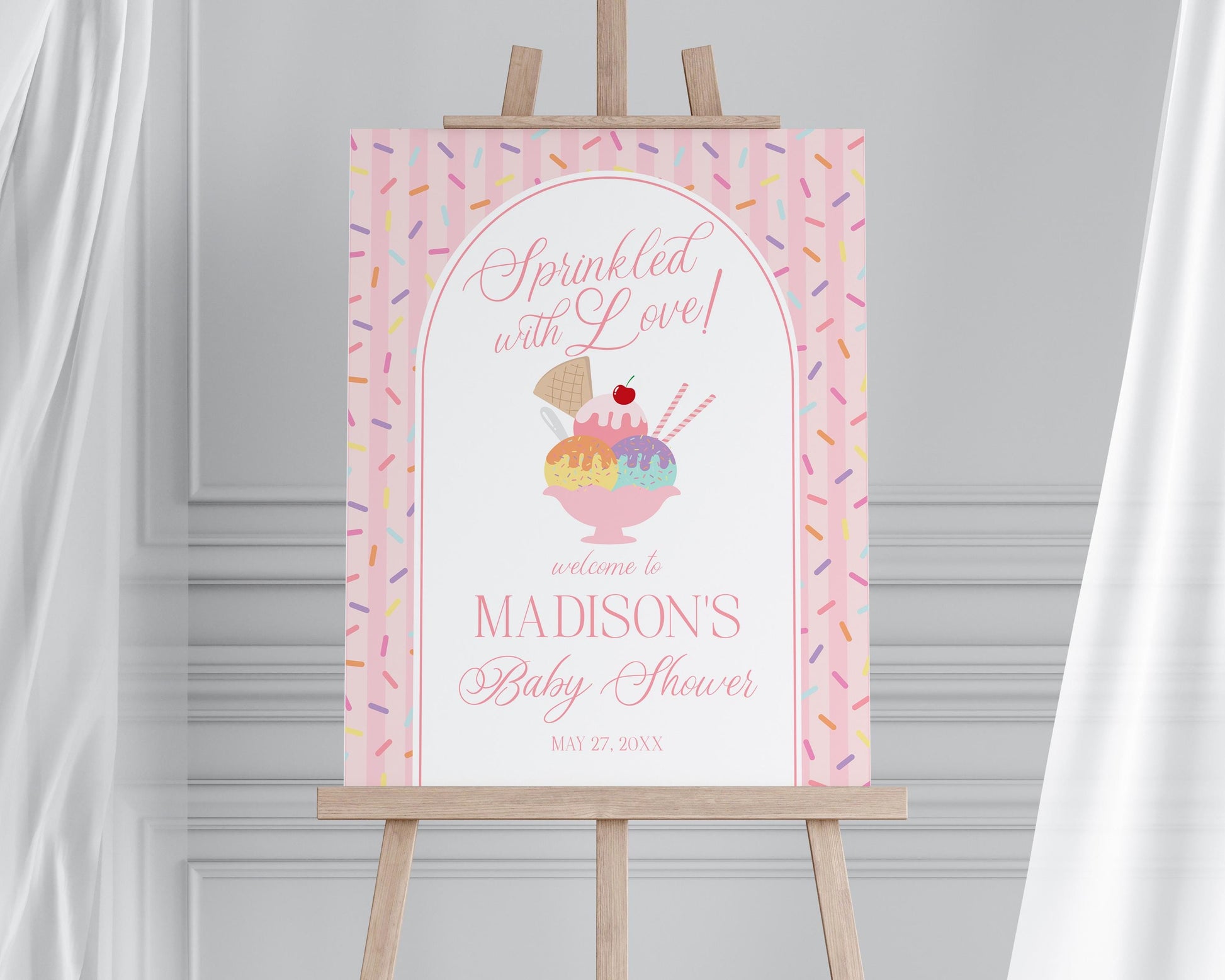 Ice Cream Sundae Baby Shower Welcome Sign Template, Sprinkled with Love Baby Sprinkle, Sweet One Nesting Party Decor WP1073