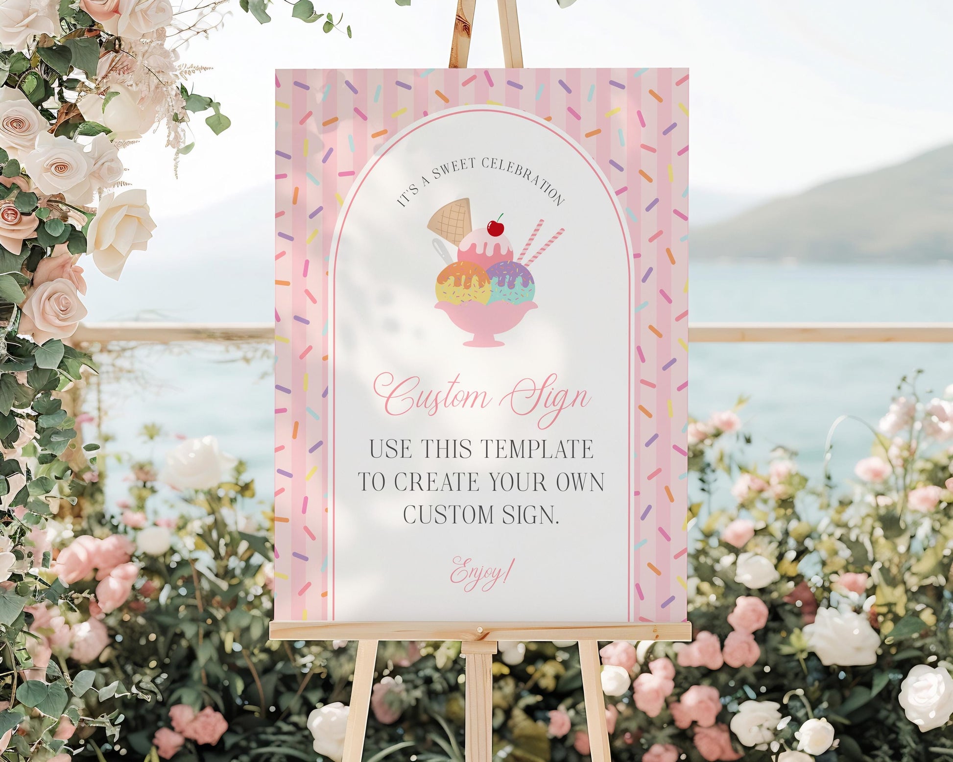 Ice Cream Sundae Custom Sign Template, Sprinkled with Love Baby Shower, Scooped Up Bridal Brunch, Sprinkles Birthday Party Decor WP1073