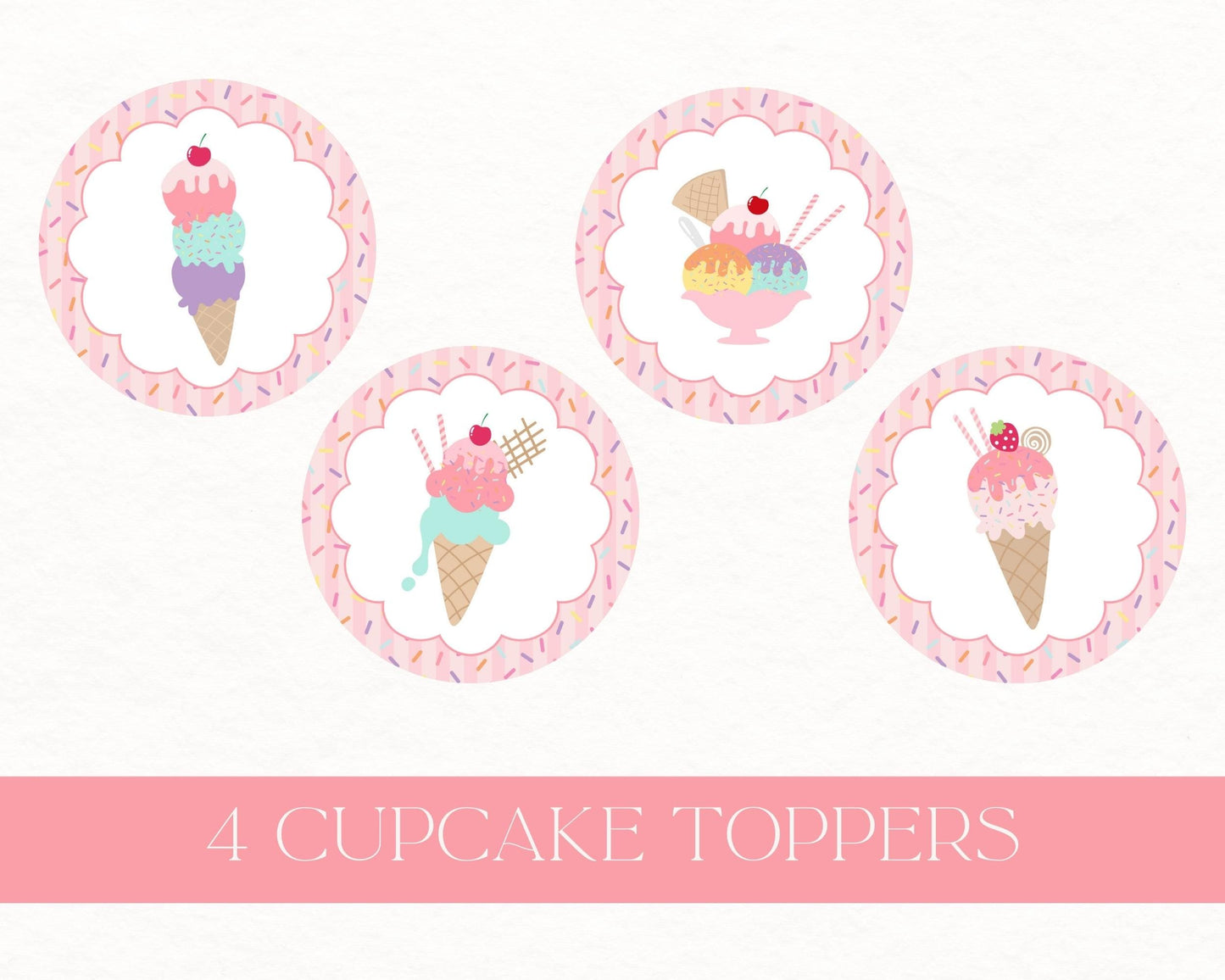 Ice Cream Sundae Cupcake Toppers Printable, Sprinkled with Love Baby Shower, Scooped Up Bridal Brunch, Sprinkles Birthday Party Decor WP1073