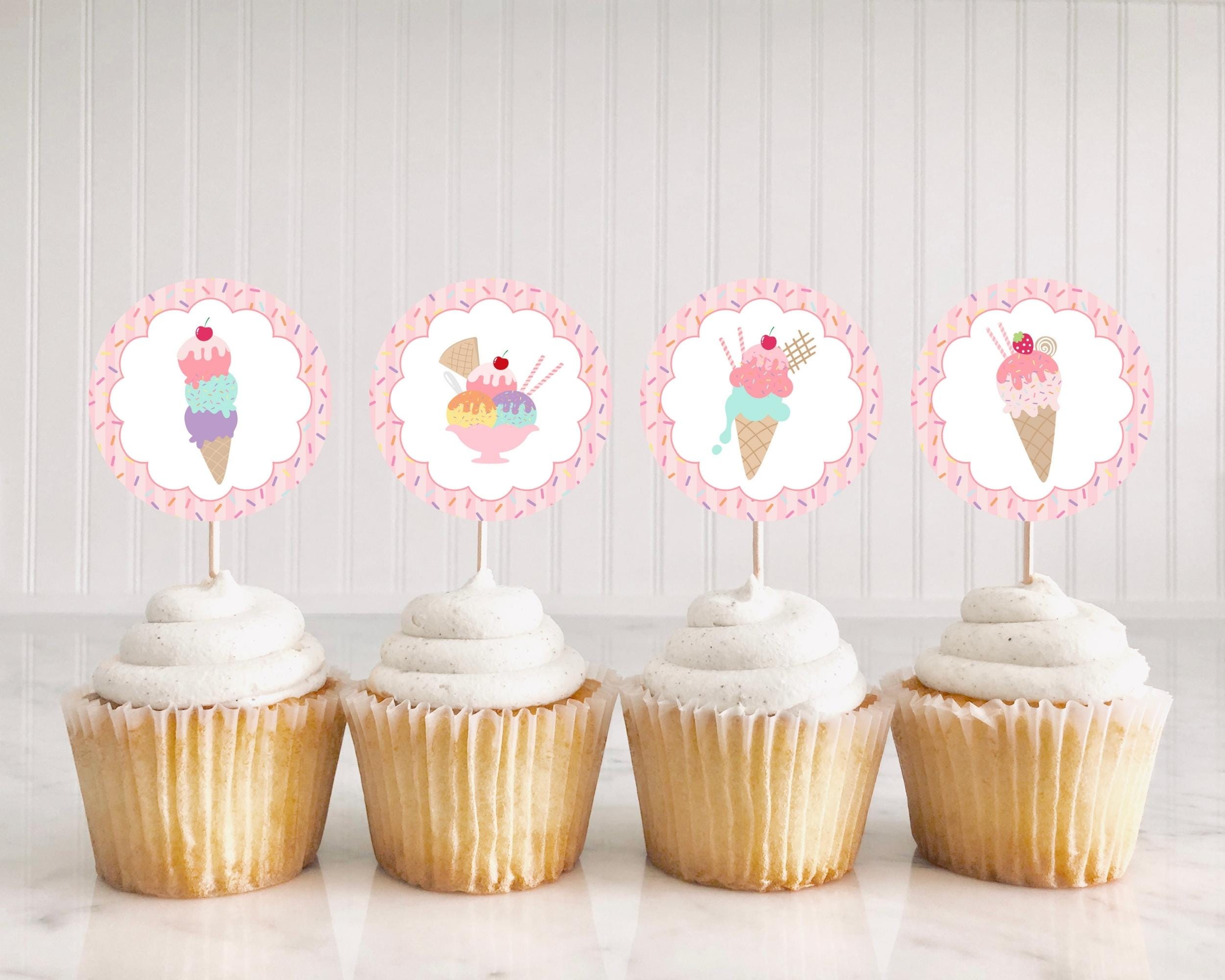 Ice Cream Sundae Cupcake Toppers Printable, Sprinkled with Love Baby Shower, Scooped Up Bridal Brunch, Sprinkles Birthday Party Decor WP1073