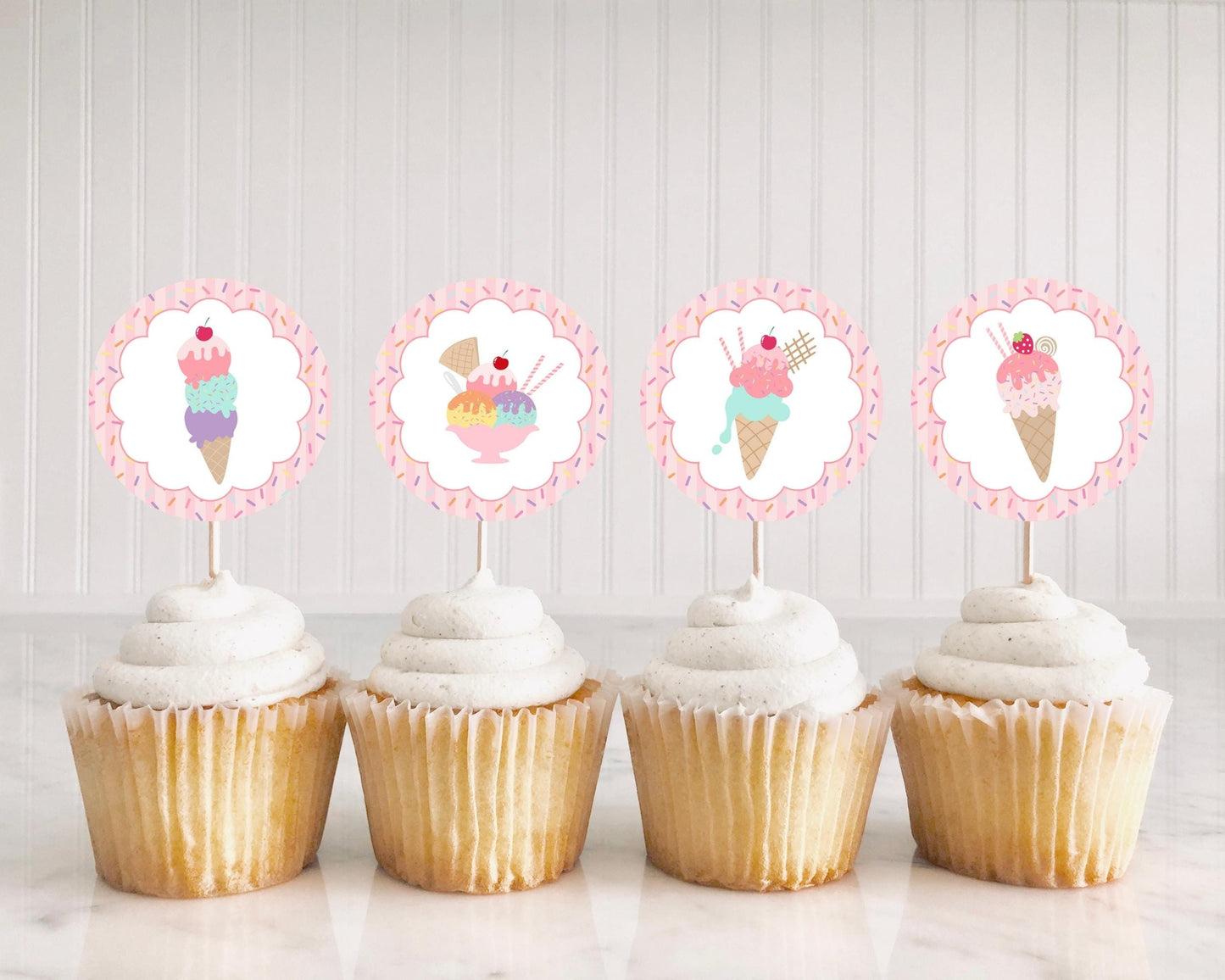 Ice Cream Sundae Cupcake Toppers Printable, Sprinkled with Love Baby Shower, Scooped Up Bridal Brunch, Sprinkles Birthday Party Decor WP1073