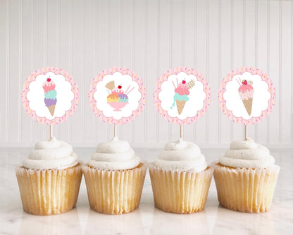 Ice Cream Sundae Cupcake Toppers Printable, Sprinkled with Love Baby Shower, Scooped Up Bridal Brunch, Sprinkles Birthday Party Decor WP1073