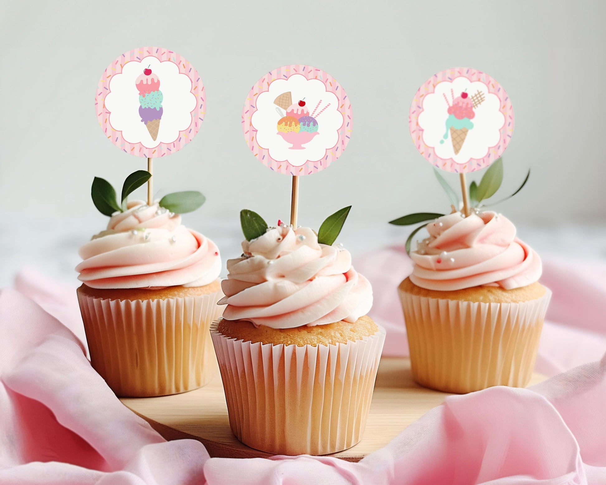 Ice Cream Sundae Cupcake Toppers Printable, Sprinkled with Love Baby Shower, Scooped Up Bridal Brunch, Sprinkles Birthday Party Decor WP1073
