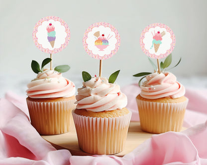 Ice Cream Sundae Cupcake Toppers Printable, Sprinkled with Love Baby Shower, Scooped Up Bridal Brunch, Sprinkles Birthday Party Decor WP1073