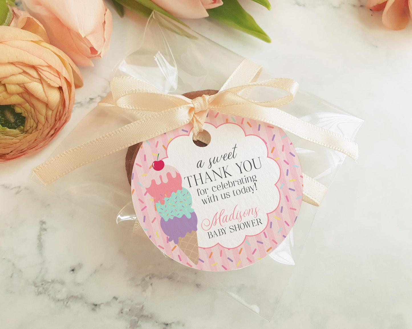 Ice Cream Sundae Birthday Party Favor Tags Template, Here’s the Scoop Birthday Celebration, Pastel Sweet One 1st Birthday Party WP1073