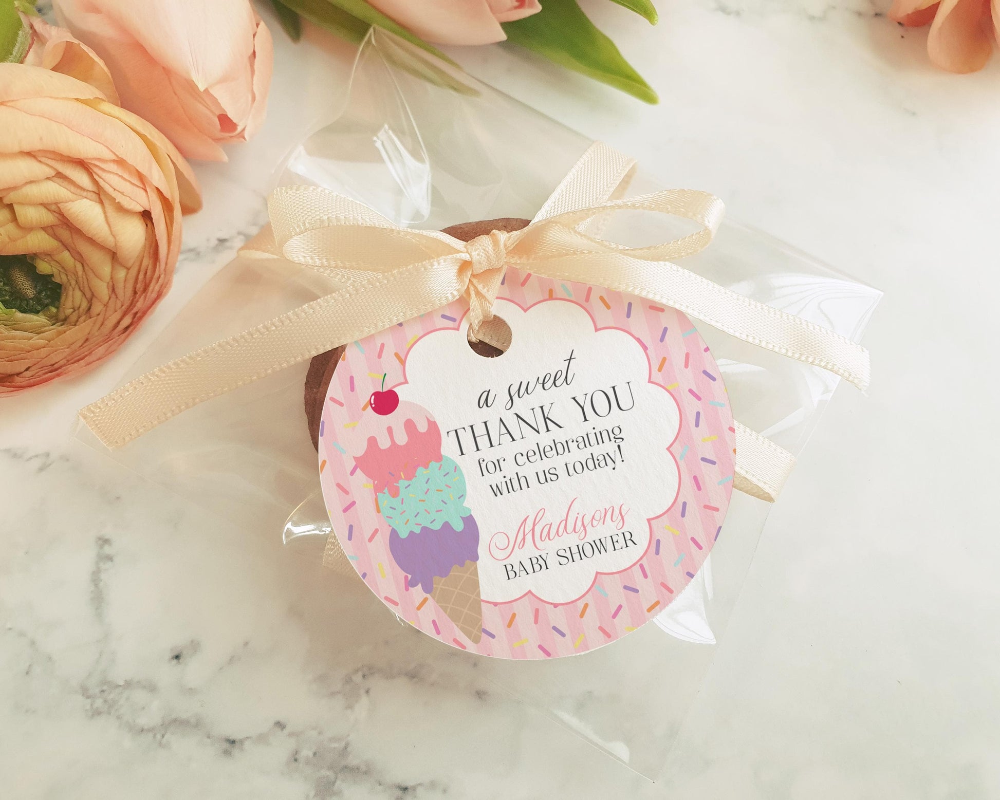 Ice Cream Sundae Birthday Party Favor Tags Template, Here’s the Scoop Birthday Celebration, Pastel Sweet One 1st Birthday Party WP1073