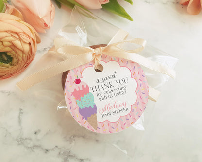 Ice Cream Sundae Birthday Party Favor Tags Template, Here’s the Scoop Birthday Celebration, Pastel Sweet One 1st Birthday Party WP1073