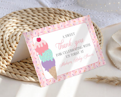 Ice Cream Sundae Thank You Card Template, Sprinkled with Love Baby Shower, Scooped Up Bridal Brunch, Sprinkles Birthday Party Decor WP1073