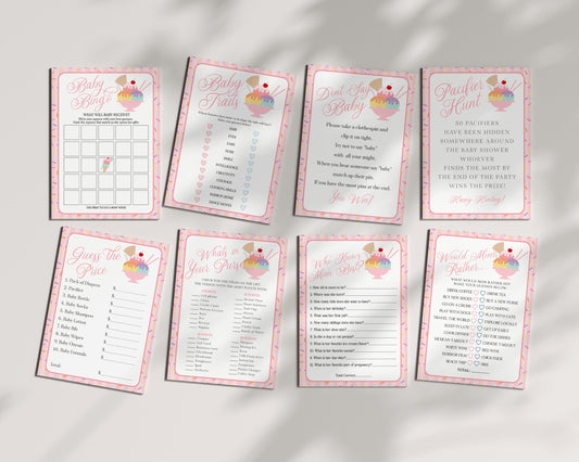 Ice Cream Sundae Baby Shower Games Template, Sprinkled with Love Baby Sprinkle, Sweet One Nesting Party Decor WP1073