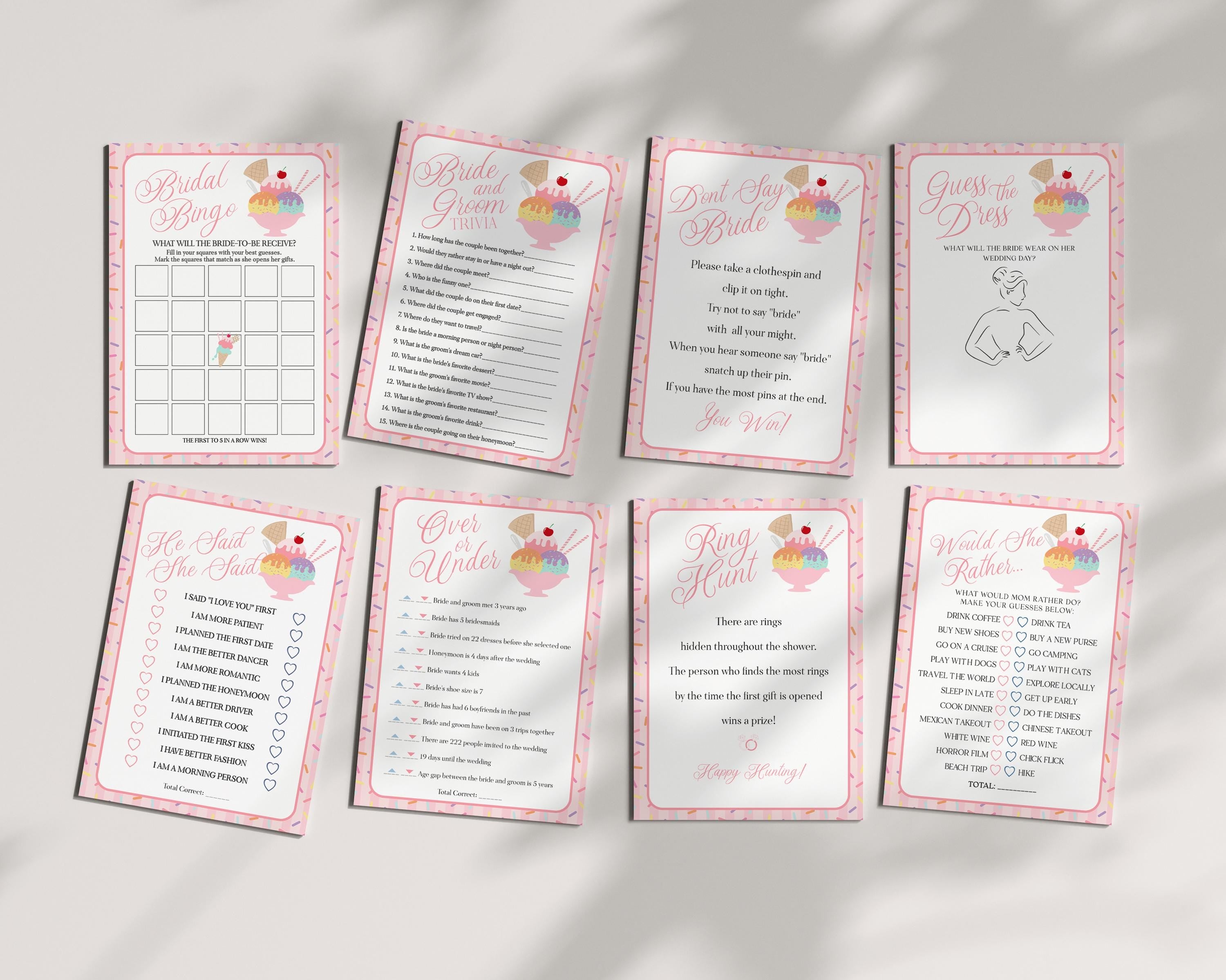 Ice Cream Sundae Bridal Shower Games Set Template, She’s Been Scooped Up Bridal Brunch, Pastel Sprinkle Engagement Party WP1073