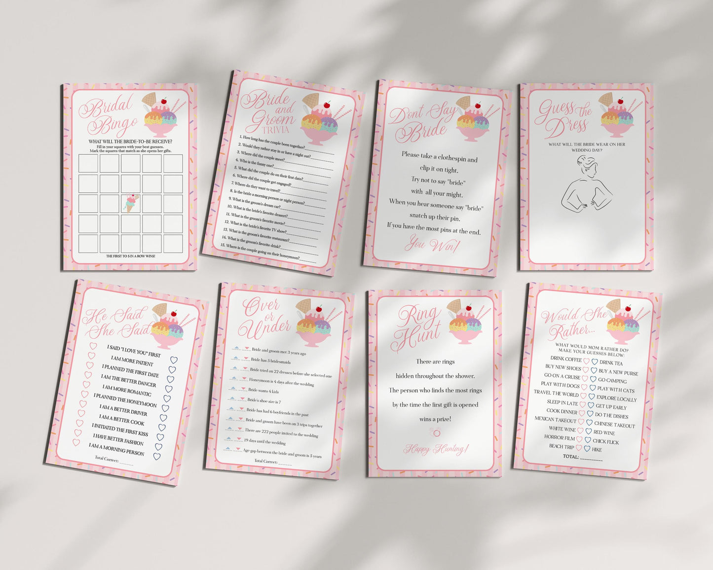 Ice Cream Sundae Bridal Shower Games Set Template, She’s Been Scooped Up Bridal Brunch, Pastel Sprinkle Engagement Party WP1073