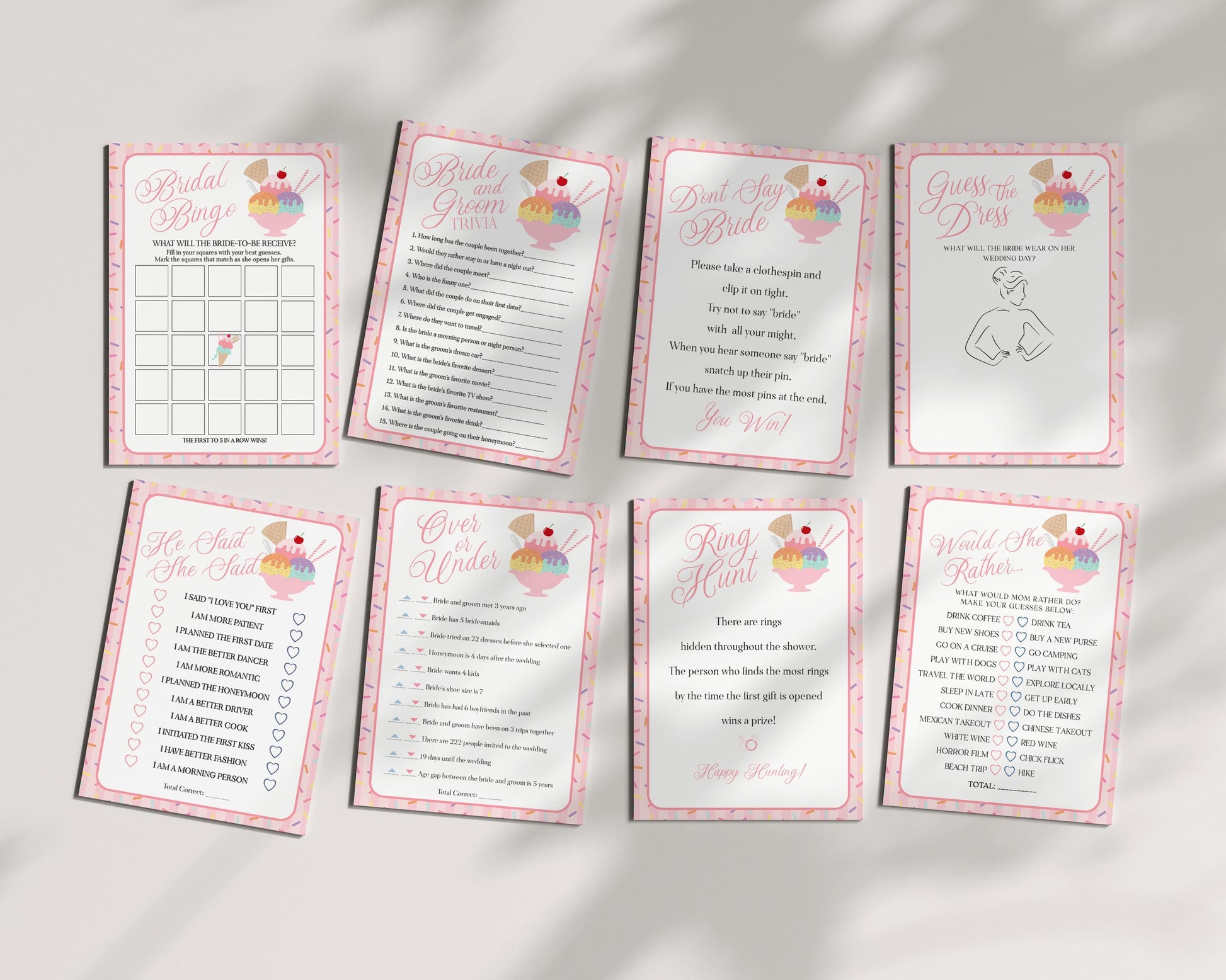 Ice Cream Sundae Bridal Shower Games Set Template, She’s Been Scooped Up Bridal Brunch, Pastel Sprinkle Engagement Party WP1073