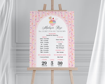Ice Cream Sundae First Year Milestone Sign Printable Template, Sweet One First Birthday, Pastel Sprinkles Party Decor WP1073